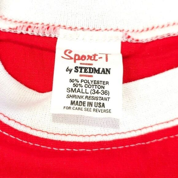 Vintage Cal Bumper T Shirt Mens Size Small Red 80s Ringer Tee Made In USA NEW - Picture 6 of 7